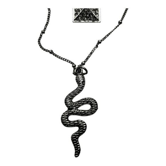 Target 3pc Layered Necklace Set With Skull Snake & Square Charms Silver Tone - Picture 12 of 15